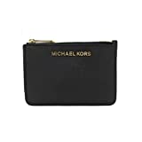 Michael Kors Jet Set Travel Small Top Zip Coin Pouch with ID Holder in Saffiano Leather (Black with Gold Hardware)