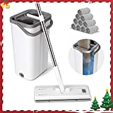 HEVOL Flat Floor Mop and Bucket Set, Mop and Bucket with Wringer Set, 10 Washable Microfiber Mop Pads Included, Wet and Dry Use, Household Mop and Bucket for Floor Cleaning