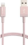 Amazon Basics iPhone Charger Cable, Nylon USB-A to Lightning, MFi Certified, for Apple iPhone 14 13 12 11 X Xs Pro, Pro Max, Plus, iPad, 10,000 Bend Lifespan, Rose Gold, 6-Ft