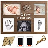 KOIKEY Baby Handprint Footprint Keepsake Kit – Ultrasound and Newborn Picture Brown Nursery Decorative Wood Frame Kit with No-Clean Print Pad for Baby Shower or New Parents Gift