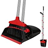 GRAREND Broom and Dustpan Set for Home, Upright 55″ Broom and Dustpan Combo with Long Handle, Lobby Broom Sweeping for House Kitchen Room Office Indoor Floor Cleaning Supplies Housewarming Gift – Red