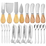 Linwnil 20 Pieces Spreader Knife Set Cheese Butter Spreader Knife Cheese Slicer Knife Stainless Steel Blade with Wooden Handles Mini Serving Tongs Spoons and Forks for Birthday Wedding Christmas