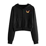 Women’s Cropped Hoodie Jacket Zip Up Drawstring Long Sleeve Pockets Workout Crop Tops Cute Sweatshirts for Teen Girls