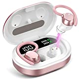 sprtoybat Wireless Earbuds, HiFi Stereo Bluetooth 5.3 Running Headphones with Dual LED Display 30Hrs Playtime, Built-in Mic, Type-C, in-Ear Bluetooth Earphones with Earhooks for Sport, Rose Gold