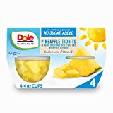 Dole Fruit Bowls Pineapple Tidbits, No Sugar Added, Gluten Free Healthy Snack, 4 Oz, 4 Total Cups