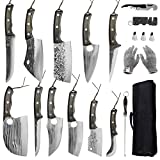 17pcs Butcher Chef Knife Set include sheath High Carbon Steel Cleaver Kitchen Knife Whole Tang Vegetable Cleaver Home BBQ Camping with Knife Bag