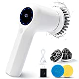 Electric Spin Scrubber – TZXTW Electric Cleaning Brush, Power Shower Scrubbers Portable Handheld Scrub with 4 Replaceable Heads for Bathroom Tile Floor Bathtub Car