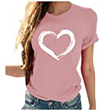 Women Love Heart Graphic Tees Shirt Short Sleeve Tops Tshirts Regular Fit Tunic Blouse Cute Funny Gift Clothes 2023