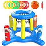 GiziGizi 2-in-1 Pool Floats Toys Games Set, Inflatable Pool Basketball Hoop & Ring Toss Game, Summer Party Swimming Pool Toy for Toddler Kids Adults Family, Outdoor Poolside Water Toys for Boys Girls