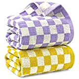 Jacquotha Checkered Bath Towel Set 55” x 27.5”, Luxury Shower Towels 2 Pack, Super Soft Decorative Towels for Bathroom Spa, Yellow and Lilac