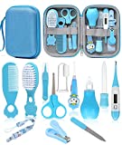 Baby Healthcare and Grooming Kit, Safety Newborn Nursery Care Set, with Hair Brush Comb, Nail Clipper, Thermometer, Pacifier Clip, Nasal Aspirator for Newborn Infant Baby Girls Boys (Blue)