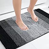 OLANLY Luxury Chenille Bathroom Rug Mat, Extra Soft Thick Absorbent Shaggy Bath Rugs, Non-Slip Machine Wash Dry Plush Bath Mats for Bathroom, Tub and Shower, 16×24, Black