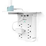 Wall Outlet Extender – Surge Protector 6 AC Outlets Multi Plug Outlet with Shelf, 2 USB and USB C Charging Ports Wall Plug Expander, USB Wall Charger Outlet Splitter for Home Dorm