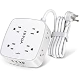 6 Ft Surge Protector Power Strip – 8 Widely Outlets with 4 USB Ports, 3 Side Outlet Extender with 6 Feet Extension Cord, Flat Plug, Wall Mount, Desk USB Charging Station, ETL ,White