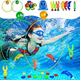 20 PCS Colorful Pool Toys, GOLDGE Swim Toys, 2 PCS Swim Through Rings for Pool, Pool Hoops to Swim Through, Pool Diving Toys Pool Games for Kids 3-10 12 14 Teens Adults Family