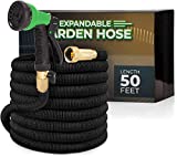 Joeys Garden Expandable Garden Hose with 8 Function Hose Nozzle, Lightweight Anti-Kink Flexible Garden Hoses, Extra Strength Fabric with Double Latex Core (50 FT, Black)