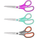 Scissors, iBayam 8″ Multipurpose Scissors Bulk 3-Pack, Ultra Sharp Blade Shears, Comfort-Grip Handles, Sturdy Sharp Scissors for Office Home School Sewing Fabric Craft Supplies, Right/Left Hand