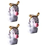 DOITOOL 3 pcs Blowing Bubbles Girl Resin Flowerpot, Mini Nordic Dried Flower Vase Ornaments, Cute Girl Bubble Gum Statue Figurine Plant Flower Pot Pen Holder ( White )