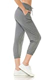 Leggings Depot Women’s Cropped Jogger Track Cuff Sweatpants w/Pockets-JCA, Capri-Heather Grey, Medium