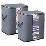 2Pcs closet organization and storage,Large Capacity toy storage with Reinforced Handles,Foldable Storage Bags with Clear Window for Clothes Pillow Blankets Bedding