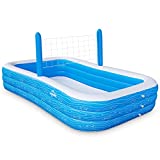 Ingbelle Kiddie Swimming Pool, Family Inflatable Pool, 118″ X 72″ X 22″ Full-Sized Above Ground Pools for Kids & Adults, Summer Water Party, Volleyball Game, Garden, Backyard, Blue