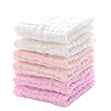 MUKIN Baby Muslin Washcloths – Soft Face Cloths for Newborn, Absorbent Bath Face Towels, Baby Wipes, Burp Cloths or Face Towels, Baby Registry as Shower. Pack of 6 -12×12 inches (Pink)