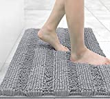 Grandaily Chenille Striped Bathroom Rug Mat, Extra Thick and Absorbent Bath Rugs, Non-Slip Soft Plush Shaggy Bath Carpet, Machine Wash Dry, Bath Mats for Bathroom, 16×24, Grey