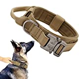 Tactical Dog Collar Military Dog Collar Adjustable Nylon Dog Collar Heavy Duty Metal Buckle with Handle for Dog Training ( Brown ,L )