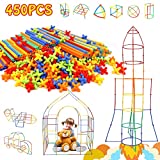 Creative Straw Toys 450Pcs STEM Building Toys Aged for 3 4 5 6 7+ Preschool Kids Constructor Toy Thin Tube Toy DIY Educational Toy Interlocking Plastic Engineering Toys Kit for Boys and Girls Gift