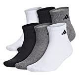 adidas Mens Athletic Cushioned (6-pair) Quarter Sock, White/Alumina Beige/Carbon Grey, Large US