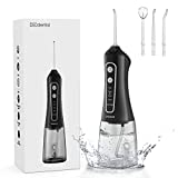 DSDdental Water Flosser Portable Dental Oral Irrigator with 5 Modes, 4 Jet Tips, Rechargeable IPX7 Waterproof Teeth Cleaner for Home and Travel -300ml Water Tank（Black）