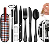 Portable Travel Utensils Set, Travel Camping Cutlery Set, Reusable Stainless Steel Flatware Set with Case for Office School Picnic (Black)