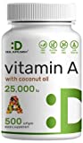 DEAL SUPPLEMENT High Potency Vitamin A 25000 IU, 500 Coconut Oil Softgels | Easily Absorbed, Natural Fish Liver Oil Source – Vitamins for Eye, Immune, & Skin Health – Easy to Swallow, Non-GMO