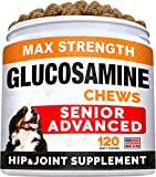 Senior Advanced Glucosamine Joint Supplement for Dogs – Hip & Joint Pain Relief – Small + Large Breeds -Omega-3 Fish Oil – Chondroitin, MSM- Mobility Soft Chews for Older Dogs – Bacon Flavor – 120Ct