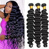 Brazilian Human Hair Bundles 26 28 30 Loose Deep Wave Bundles Human Hair Bundles Deal Human Hair Extension Natural Black Color(26 28 30)