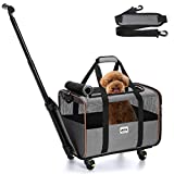 Lekesky Cat Dog Carrier with Wheels Airline Approved Rolling Pet Carrier with Telescopic Handle and Shoulder Strap, Grey