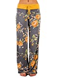 iChunhua Women’s Comfy Stretch Floral Print Drawstring Palazzo Wide Leg Lounge Pants(L,Yellow)