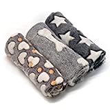 1 Pack 3 Puppy Blankets Super Soft Warm Sleep Mat Grey Cute Print Blanket Fluffy Fleece Pet Blanket Flannel Throw Dog Blankets for Small Dogs Puppy Dogs Fluffy Cats,Star&Bone&Love-Small(23″x15″)