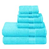 Elvana Home Ultra Soft 6 Pack Cotton Towel Set, Contains 2 Bath Towels 28×55 inch, 2 Hand Towels 16×24 inch & 2 Wash Coths 12×12 inch, Ideal for Everyday use, Compact & Lightweight – Turquoise Blue