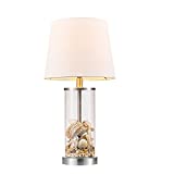 Globe Electric 67155 20″ Fillable Table Lamp, Clear Glass and Steel Base, White Fabric Shade, Table Lamp for Living Room, Table Lamp, Home Décor, Lamps for Bedrooms, Nightstand, Home Improvement