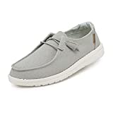 Hey Dude Women’s Wendy Chambray Light Grey Size 7 | Women’s Shoes | Women’s Lace Up Loafers | Comfortable & Light-Weight