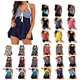 Women Swimsuit Color Block Printed Bra With Shorts Girls Party Summer High Waist Tank And Shorts Trendy Swimsuit Two Piece Swimsuit For Women 03_Black, X-Large