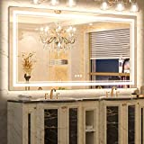 TokeShimi 72×36 Inch Bathroom LED Mirror Front Lighted Backlit Vanity Mirror with Double Light Strip 3 Colors CRI 90+ Anti-Fog Memory Funtion Wall Mount Make up Mirror for Bathroom Decor