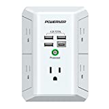 Multi Plug Outlet Extender with USB – POWERIVER Surge Protector with 5 Outlet Splitter and 4 USB Ports, 1680J Wall Outlet Adapter Spaced for Home School Office, ETL Listed, White