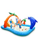 Kiddie Pool,Evajoy Inflatable Play Center Kiddie Pool with Slide, Wading Lounge Kids Pool, Coconut Palm Sprinkler, Ball Toss Game for Toddler, Kid Children, Garden Backyard Water Park, 95”x75”x40”