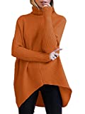 ANRABESS Womens Long Sleeve Turtle Cowl Neck Ribbed Casual Knitted Pullover High-Low Hem Sweaters A87zhuanhong-XS Orange Rust