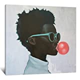 IWY Black Woman Blowing Bubble Gum Canvas Art Poster and Wall Art Picture Print Modern Family Bedroom Decor Posters 24x24inch(60x60cm)