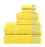 BELIZZI HOME 100% Cotton Ultra Soft 6 Pack Towel Set, Contains 2 Bath Towels 28×55 inchs, 2 Hand Towels 16×24 inchs & 2 Washcloths 12×12 inchs, Compact Lightweight & Highly Absorbant – Yellow