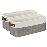 DULLEMELO Small Storage Baskets 15″x6″x5.5″, Fabric Storage Bins for Toilet Tank Top [2 Pack], Back of The Toilet Basket (White&Grey)