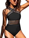 Hilor Women’s One Piece Swimwear Front Crossover Swimsuits Hollow Bathing Suits Monokinis Black L/US10-12